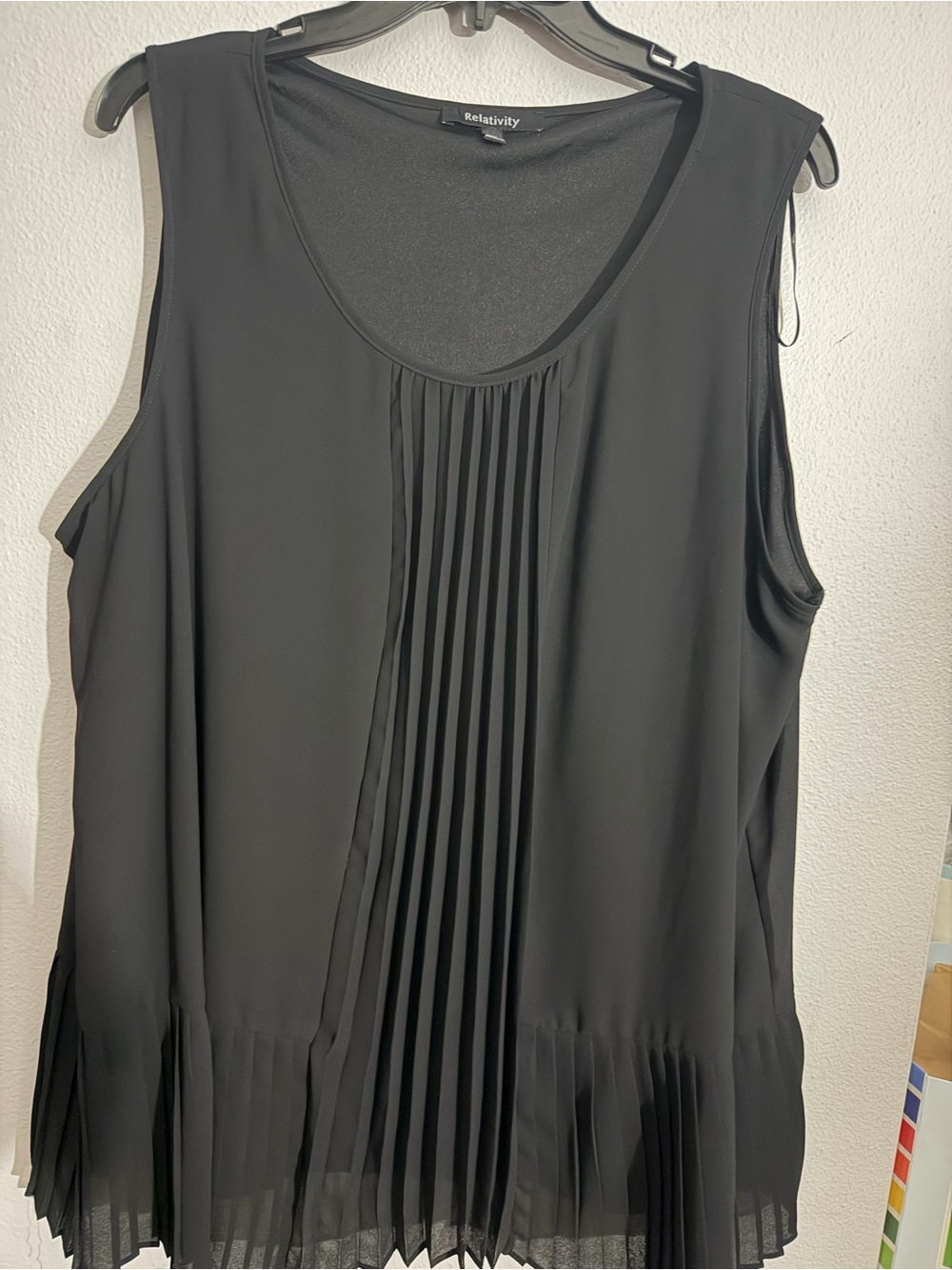 Relativity Black Pleated Scoop Neck Tank